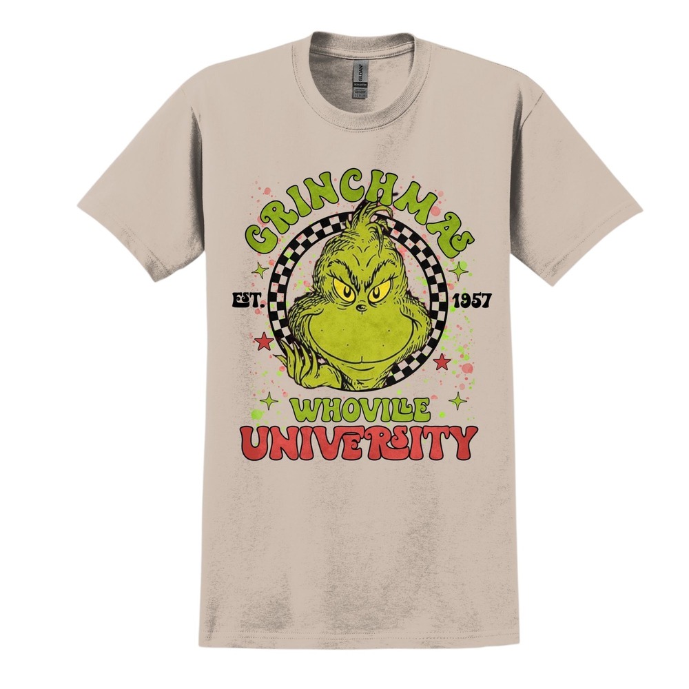 Grinchmas Whoville University Christmas Graphic T-Shirt Holiday Grinch Gildan XL